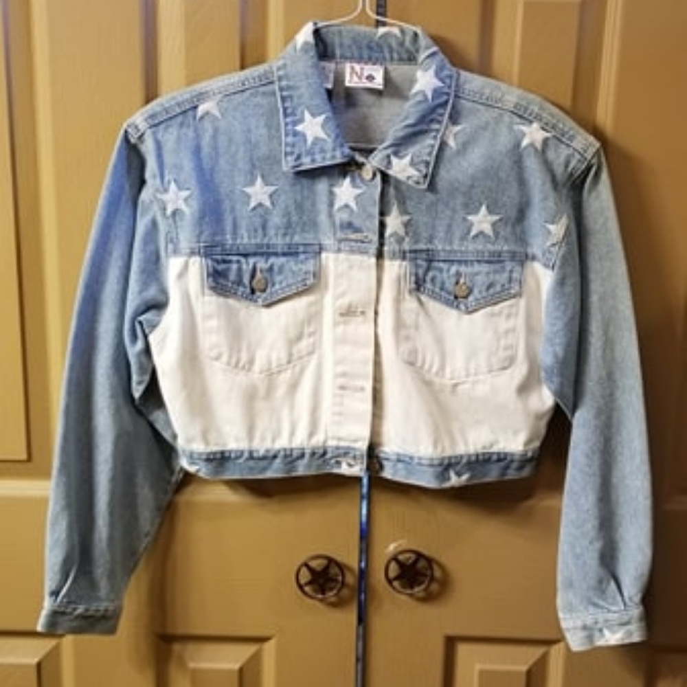 Nuovo Vintage Crop Jean Star Embroidered Jacket M
